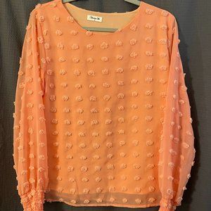 Pink/Peach pom pom top.  Dressy.